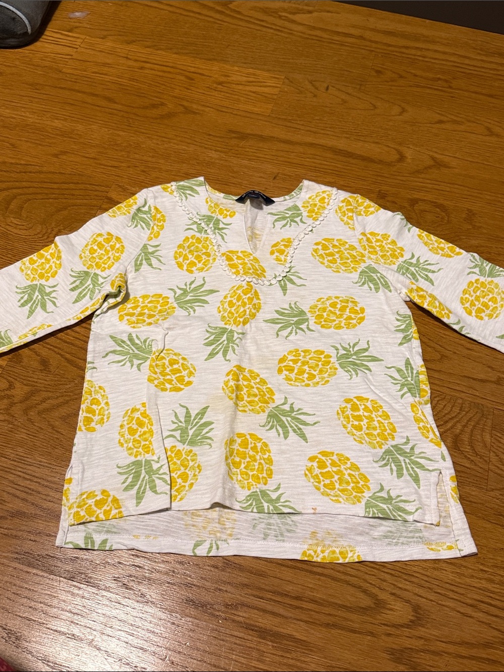 Brooks Brothers Girls Pineapple Print Long-Sleeve Top - Yellow & Green - Size L